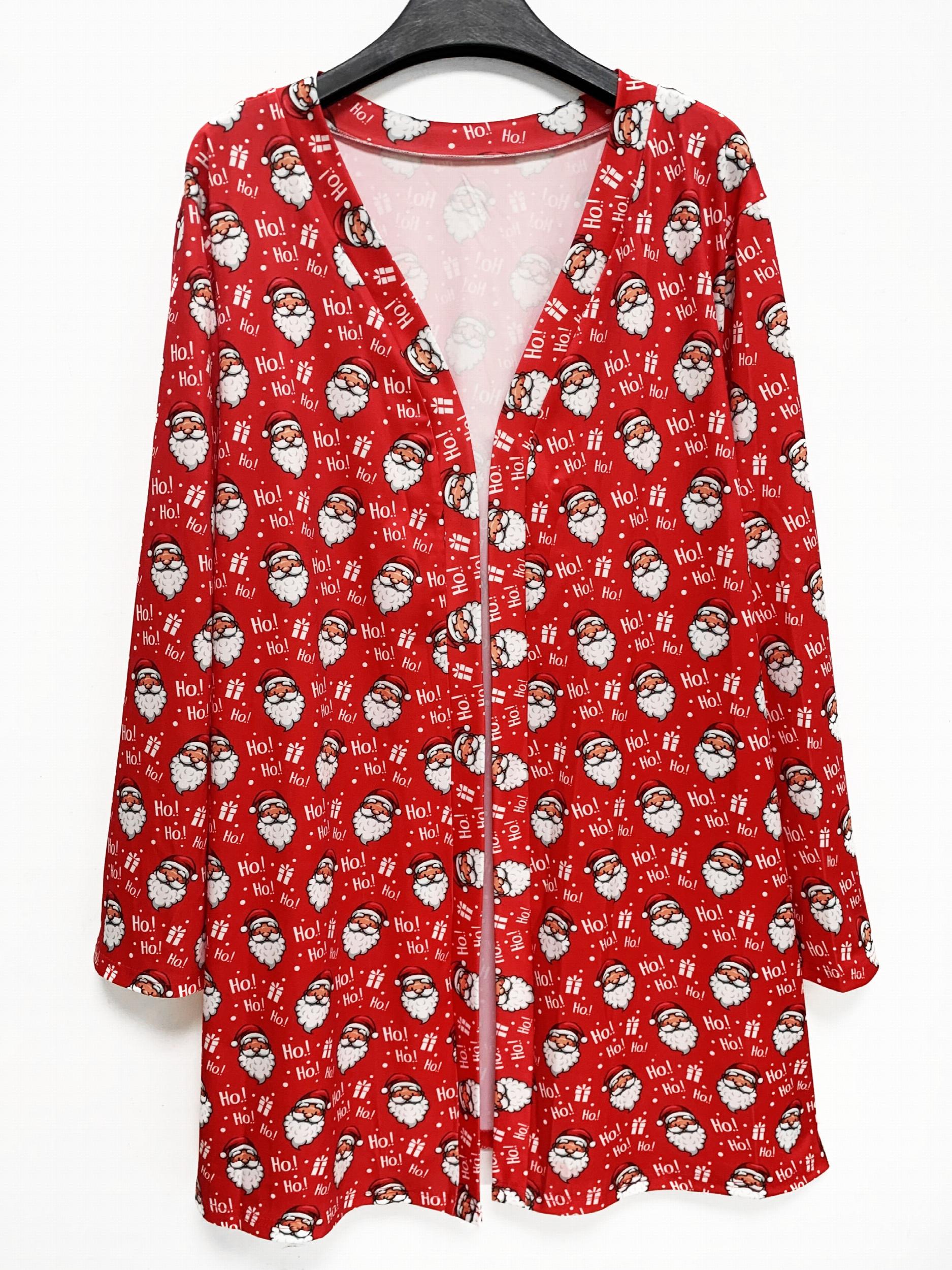  Santa Claus Print Open Front Cardigan