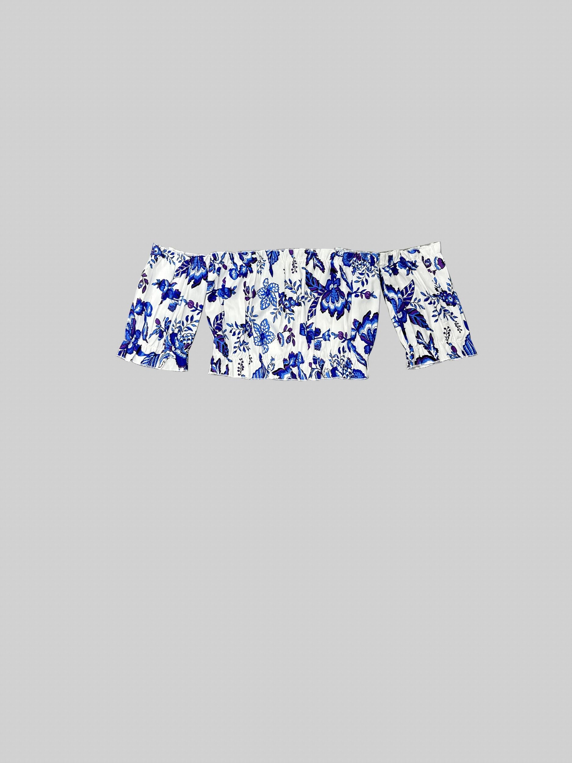  Floral Print Bubble Sleeve Off Shoulder Crop Top & Skirt Set