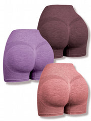 3pcs Women's Seamless Hip Lifting Yoga Sports Shorts Tummy Control