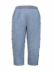  Stripe Print Wide Leg Pants with Pockets