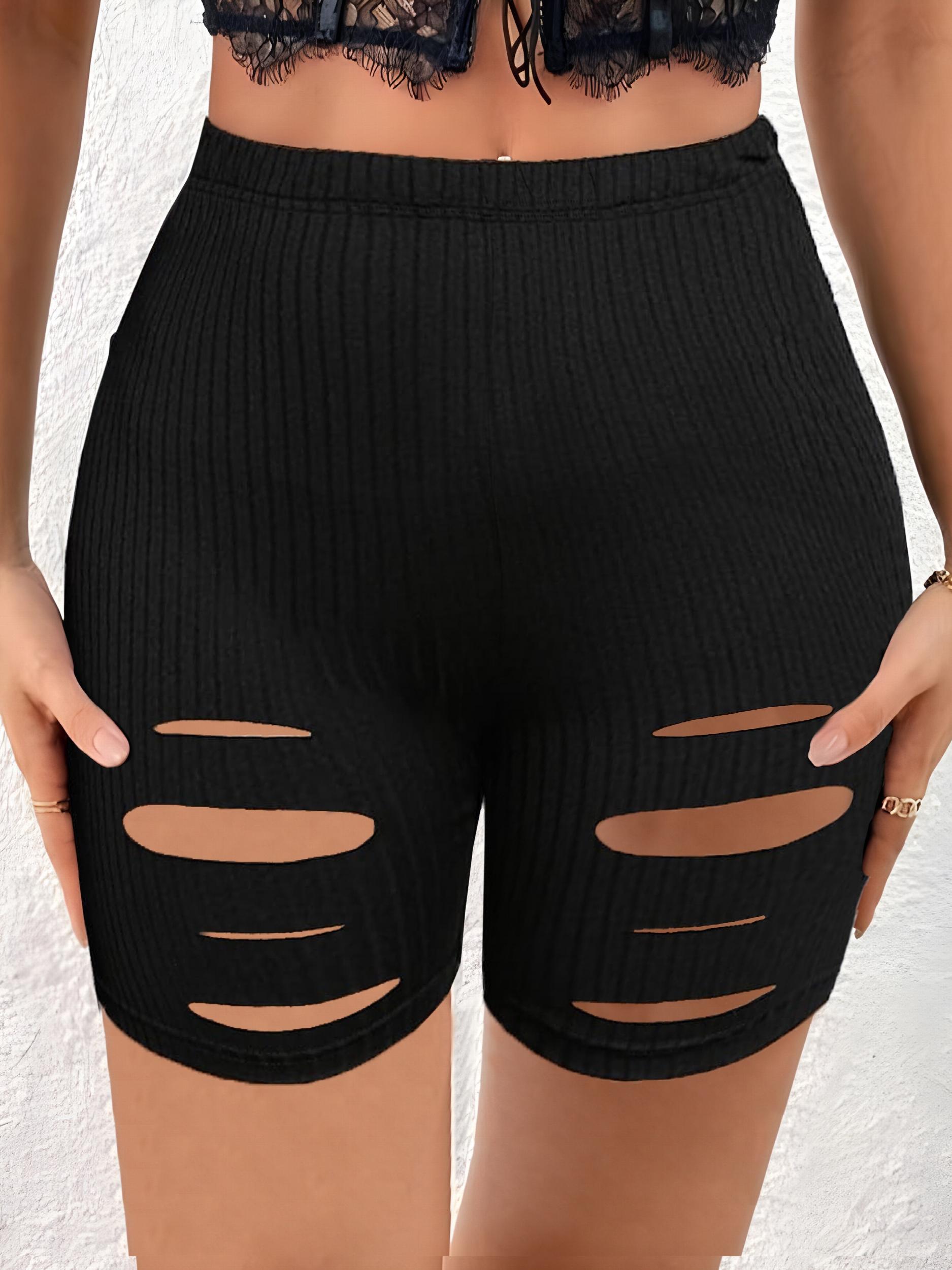  Ribbed Cut Out High Rise Slim Fit Shorts