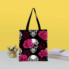 Canvas Tote Bag Skull & Floral Print Lightweight Shopping Bag