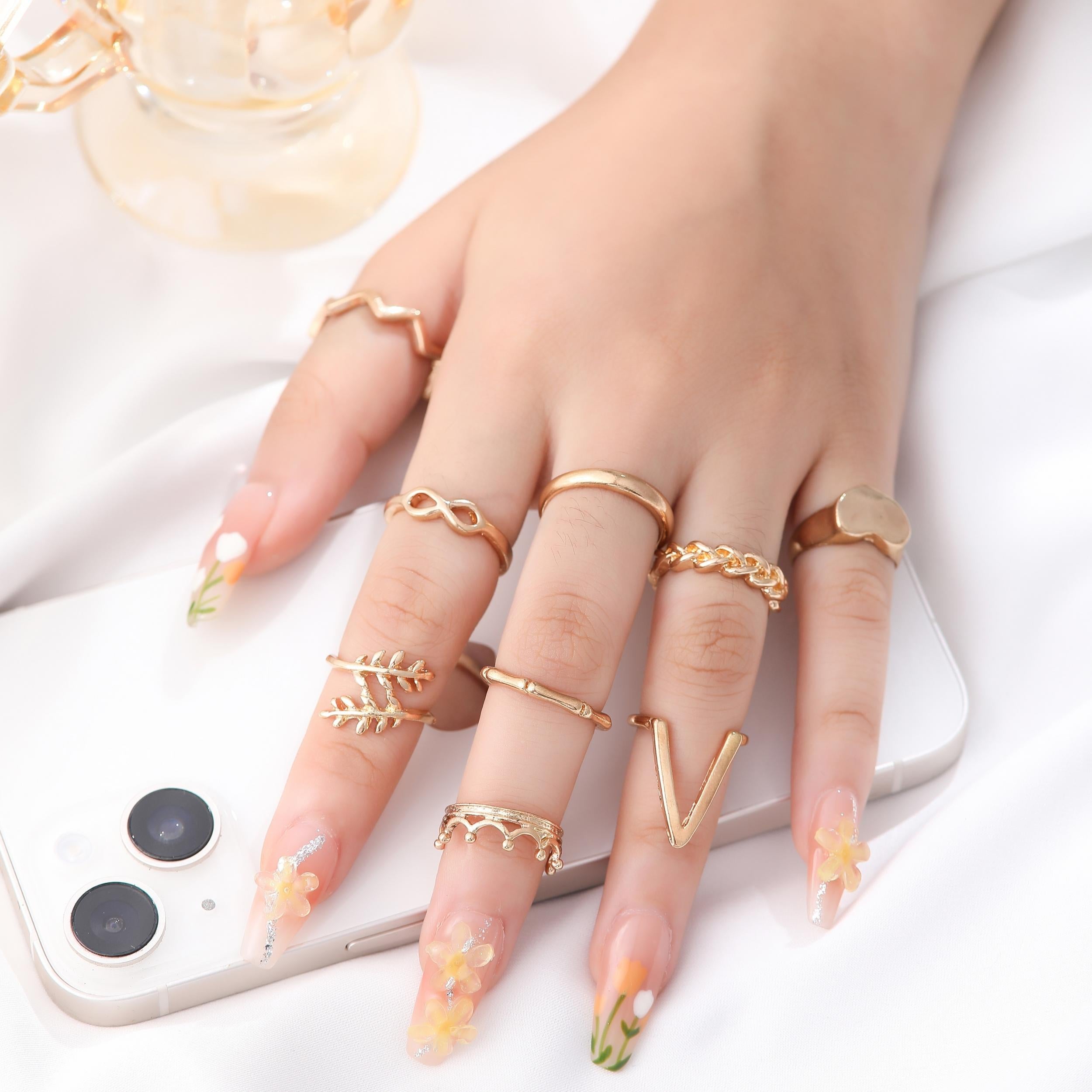 36pcs Mixed Golden Ring Set for Daily Decoration
