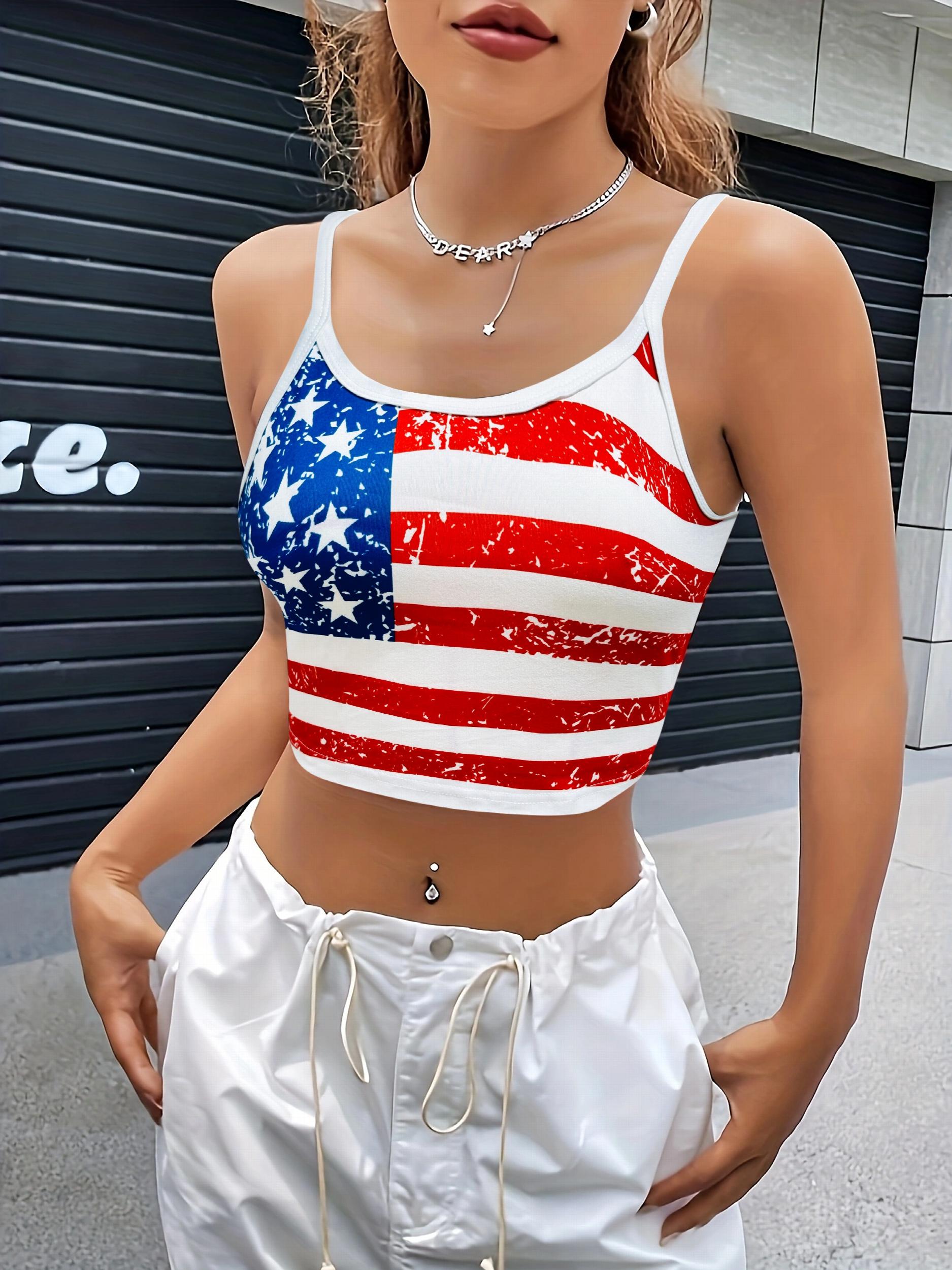 American Flag Print Crop Cami Top Women's Clothing