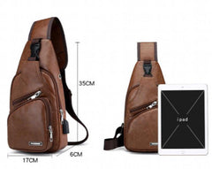 Men's USB Crossbody Bag Leather Shoulder Diagonal Messenger Travel Backpack
