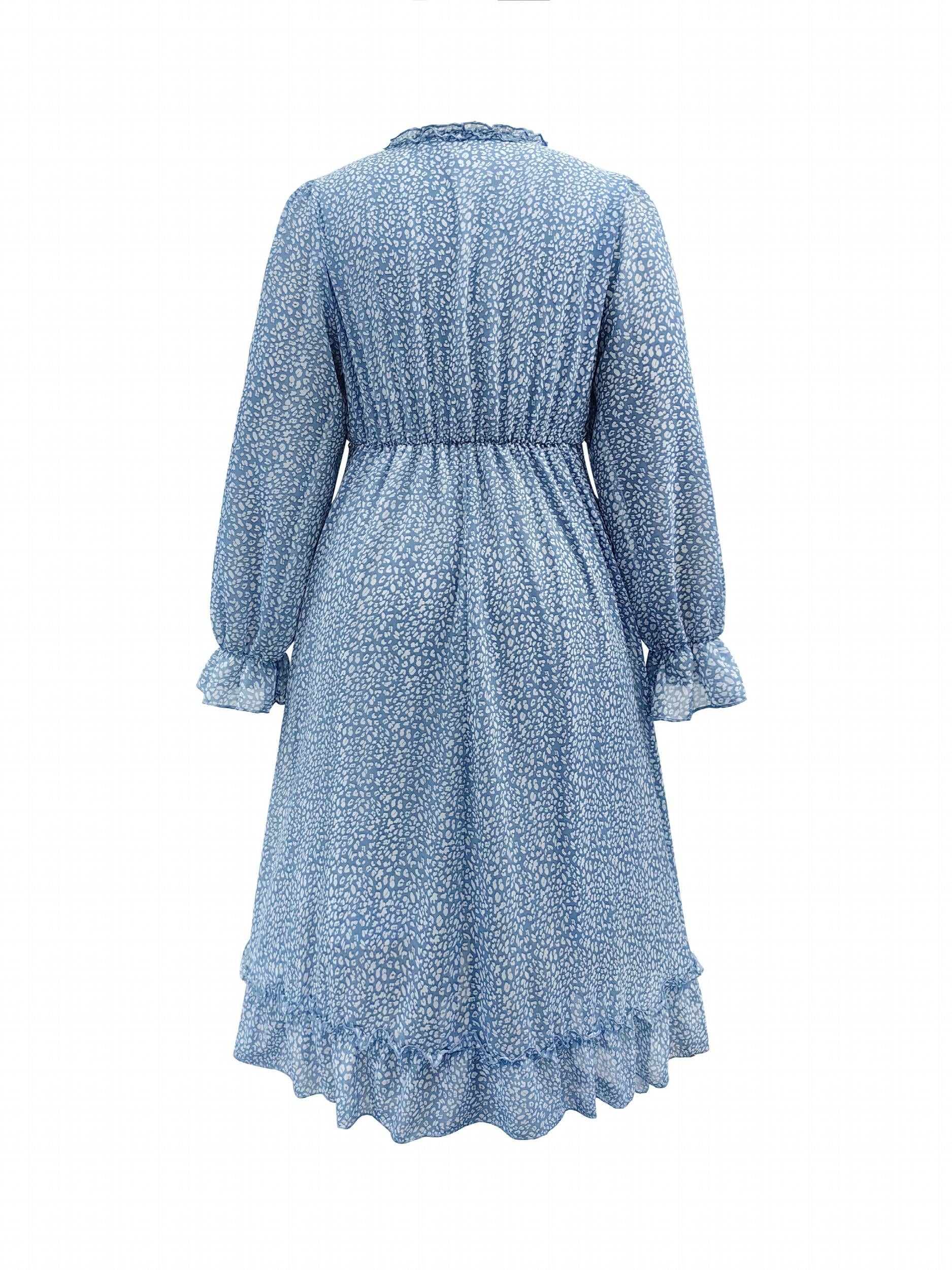 Dalmatian Print Bell Sleeve Maxi Dress