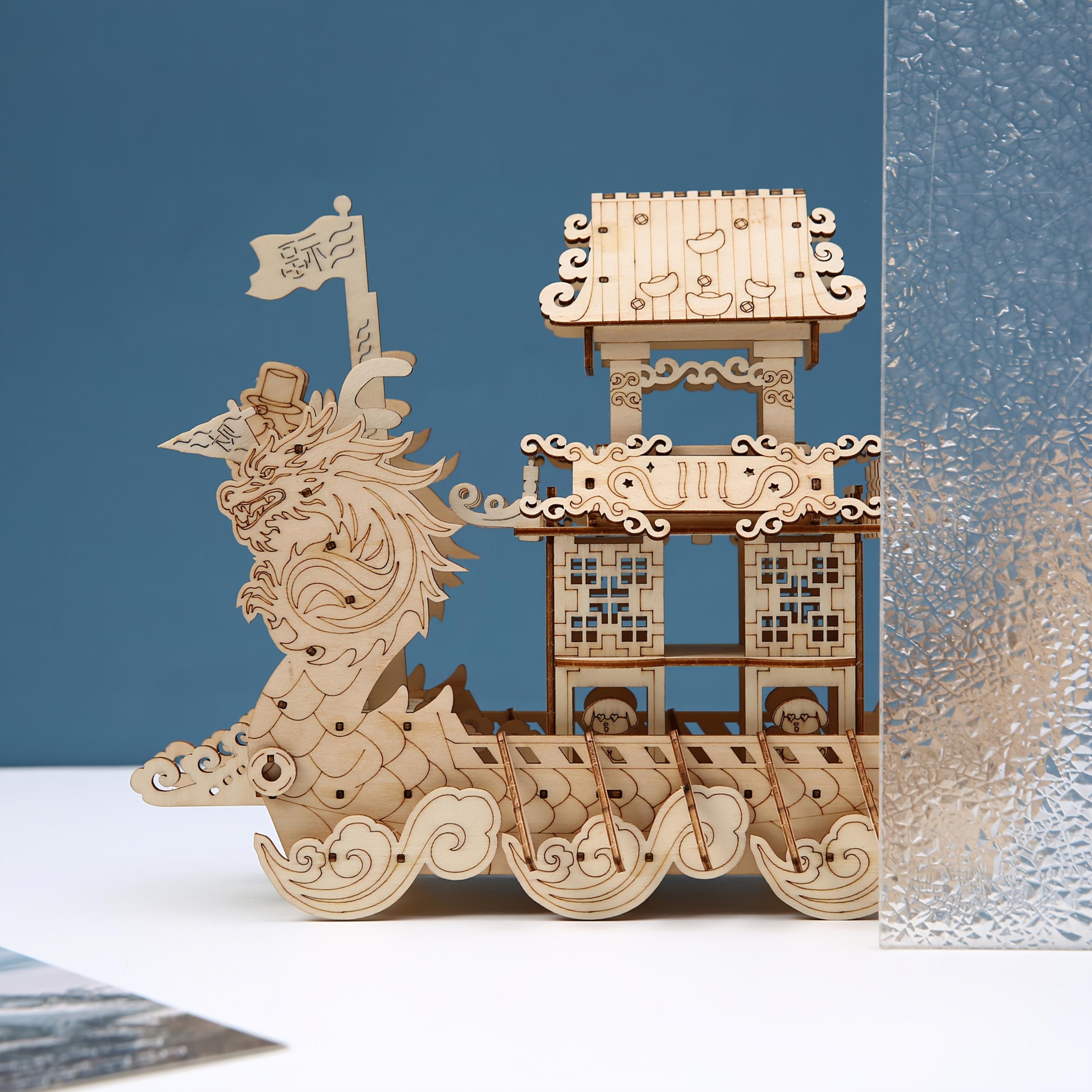 DIY 3D Wooden Puzzle Model Chinese Dragon Boat Educational Heritage