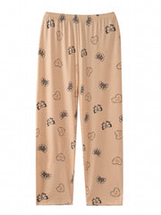  Bow Knot & Heart Print Elastic Waist Loungewear Pants