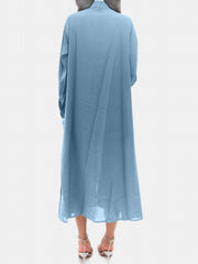  Lantern Sleeve Maxi Shirt Dress With Pockets