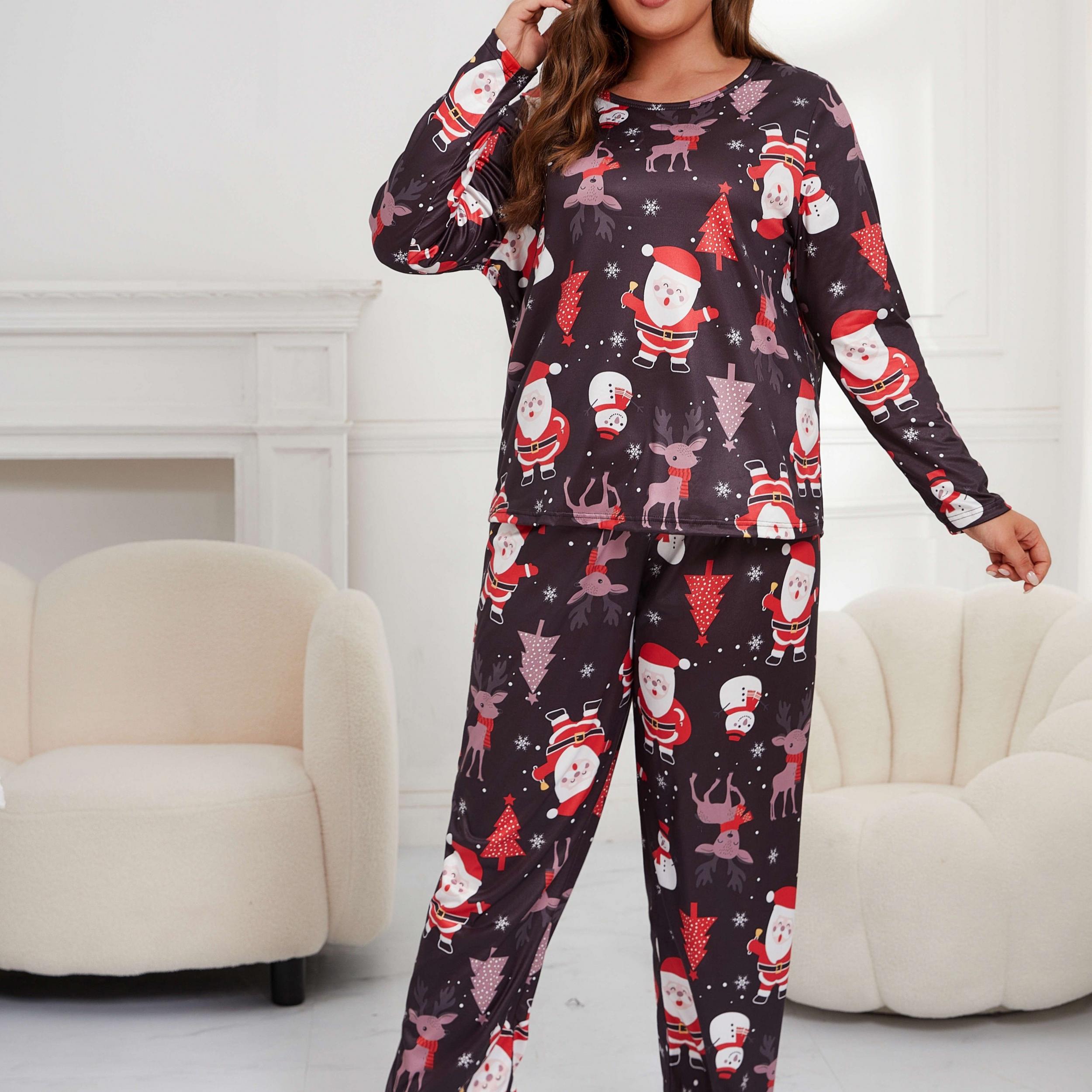  Christmas Loungewear Set Women's Plus Long Sleeve T shirt & Pants