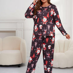  Christmas Loungewear Set Women's Plus Long Sleeve T shirt & Pants