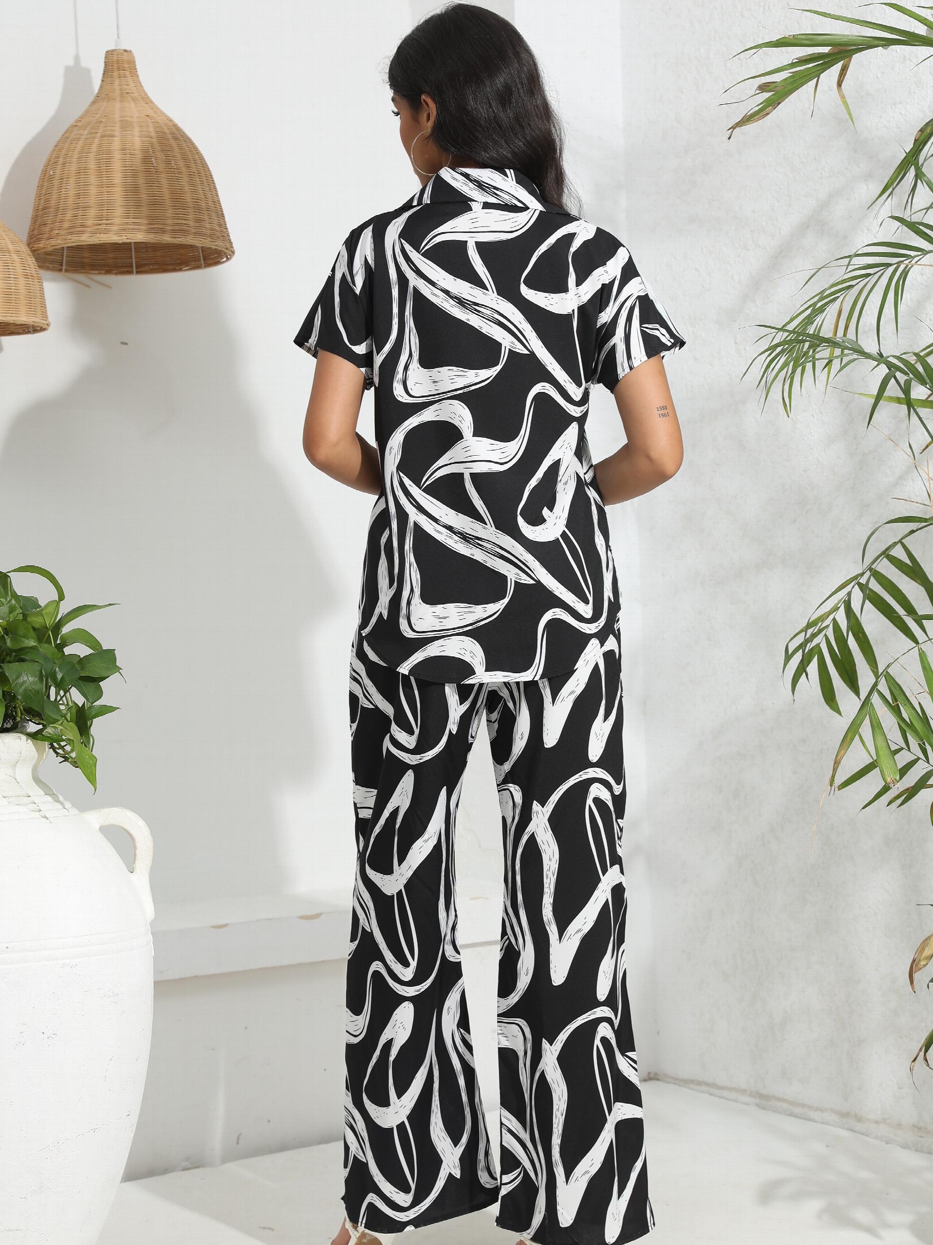 Abstract Print Two Piece Set Casual Outfit