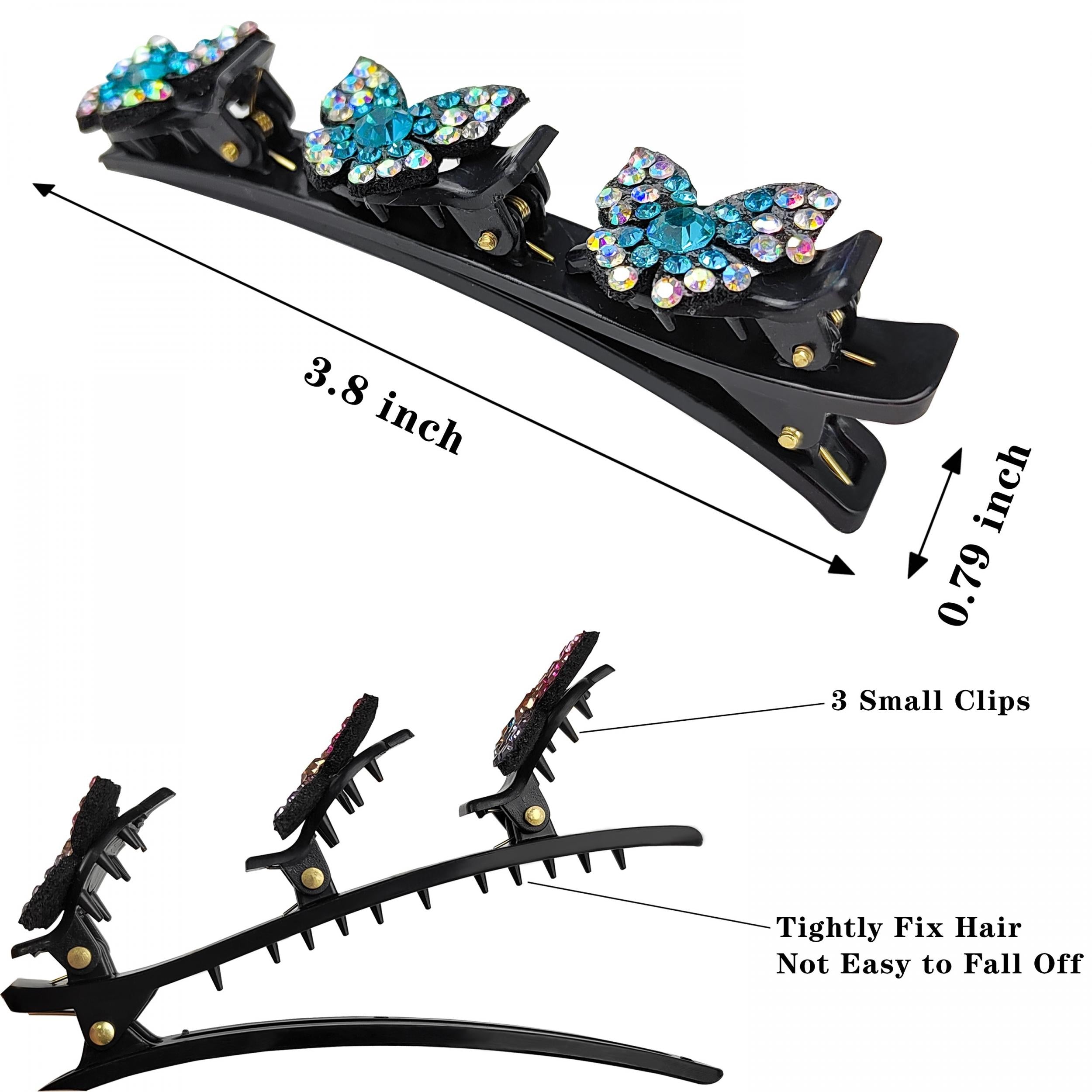 5pcs Butterfly Braided Hair Clips Crystal Side Clip Set