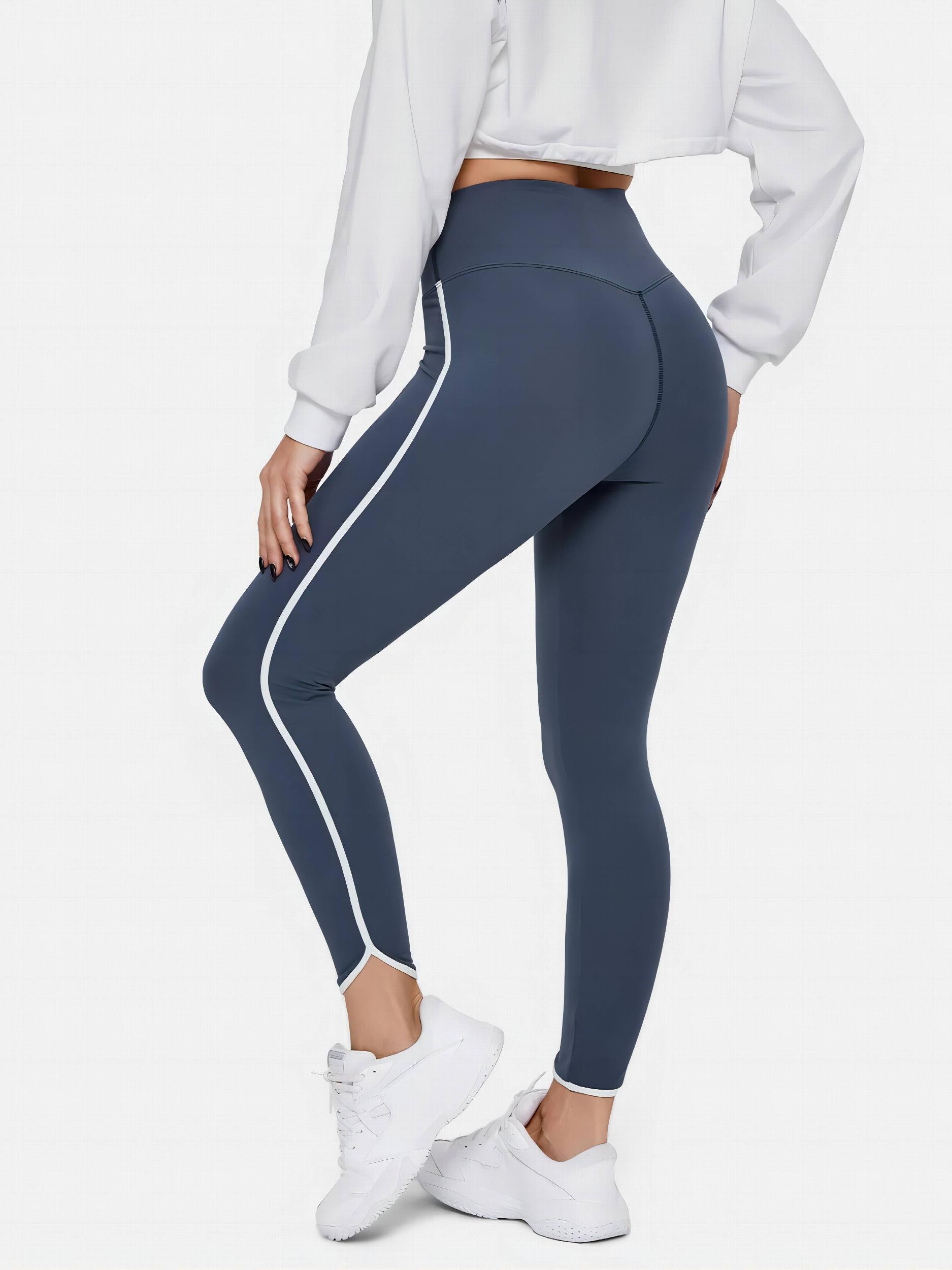  Sports Leggings Women's Plus Contrast Trim Pipping High Rise