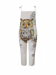  Owl Print Square Neck Tie Shoulder Jumpsuit