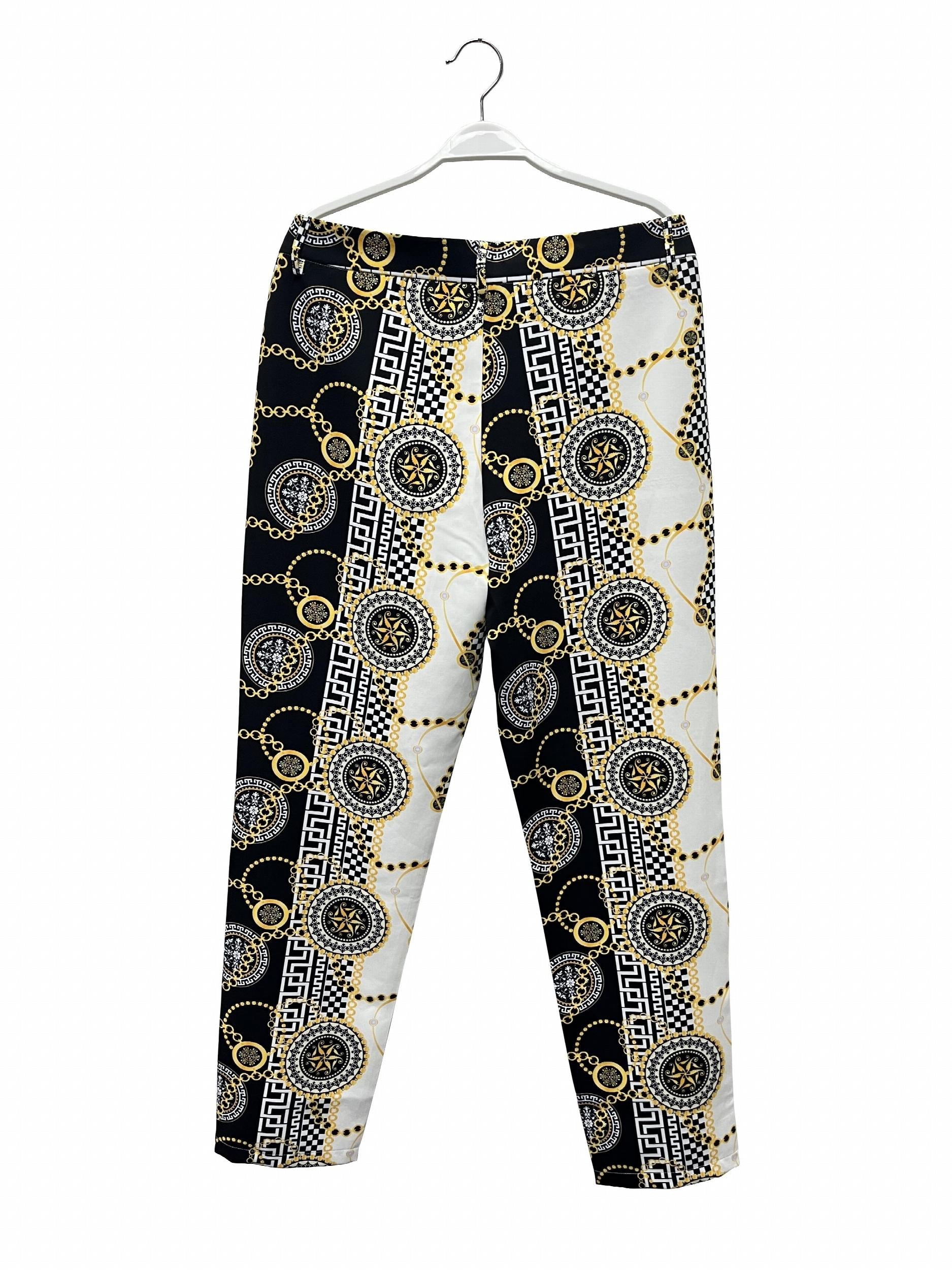 Slim Fit Geometric Print Slacks Men's Casual Vintage Style Stretch Dress Pants