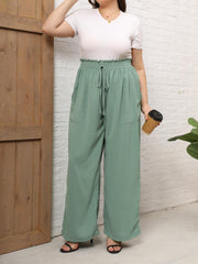  Ruffle Trim Wide Leg Pants With Pockets