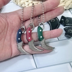 Green red wooden handle mini stainless steel keychain with leather cover