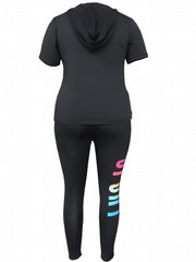  Women's Letter Print Hoodie & Pants Set