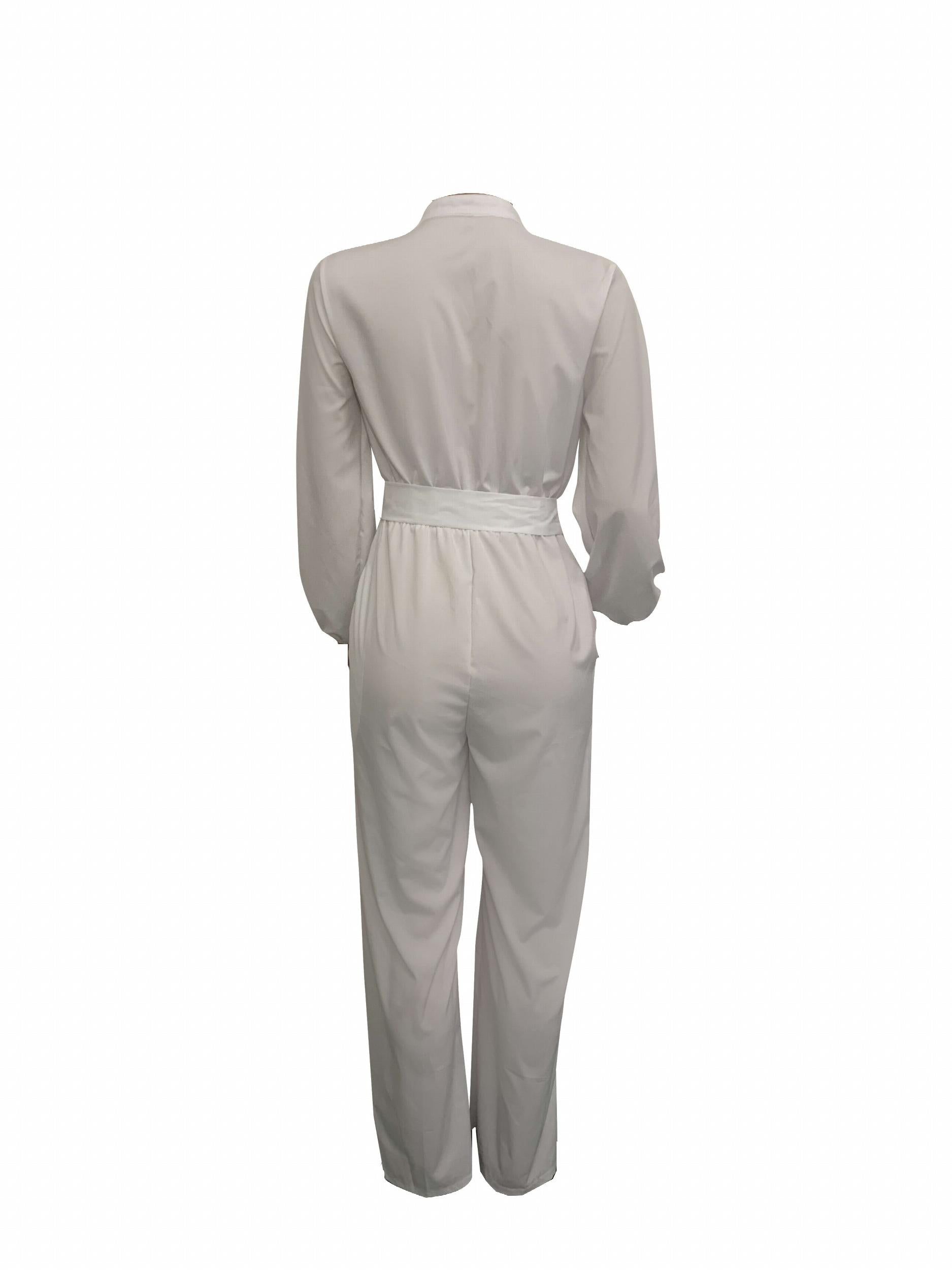 Button Up High Neck Long Sleeve Jumpsuit for Women