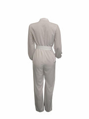 Button Up High Neck Long Sleeve Jumpsuit for Women