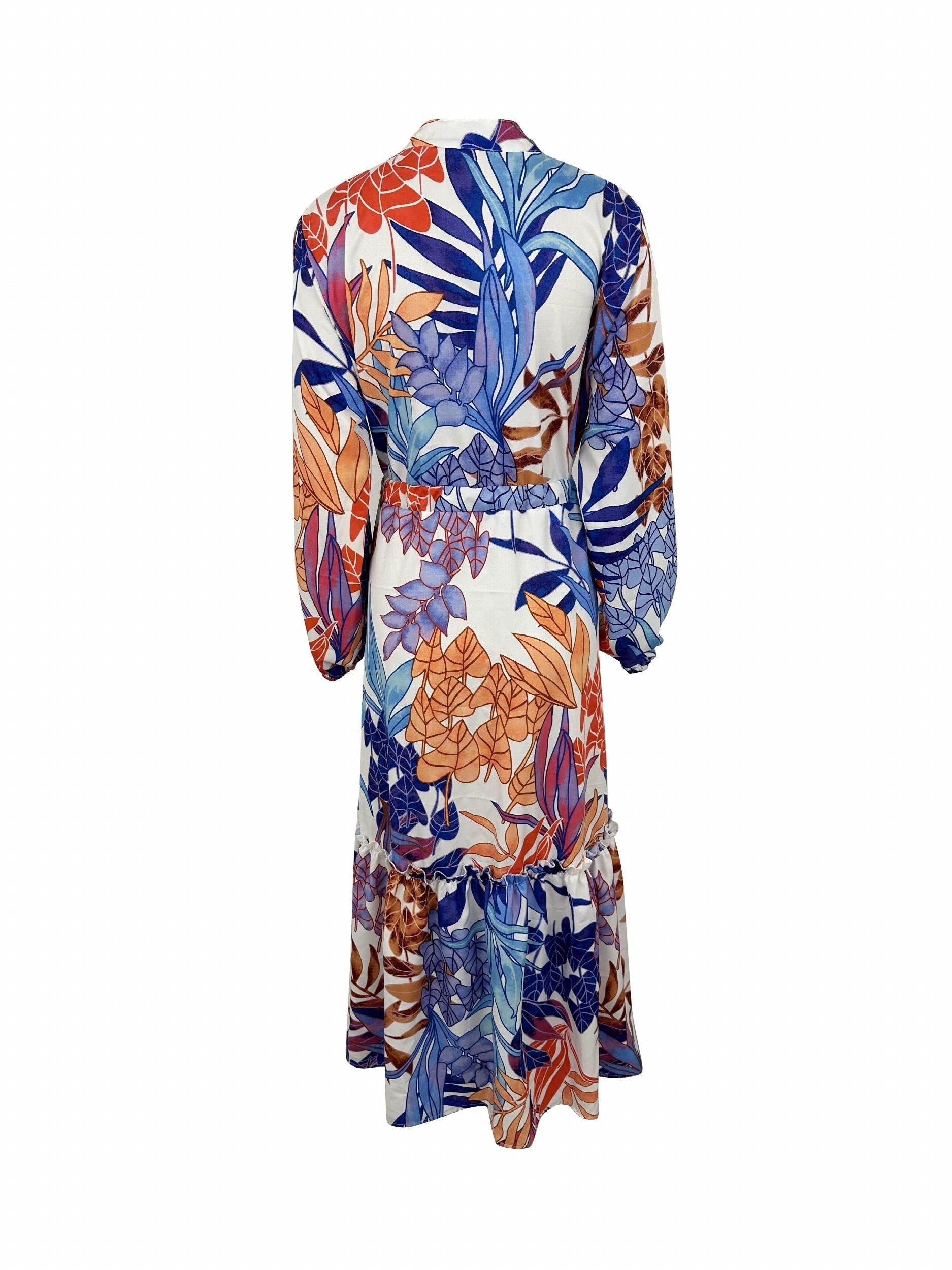  Floral Print Lantern Sleeve Maxi Dress