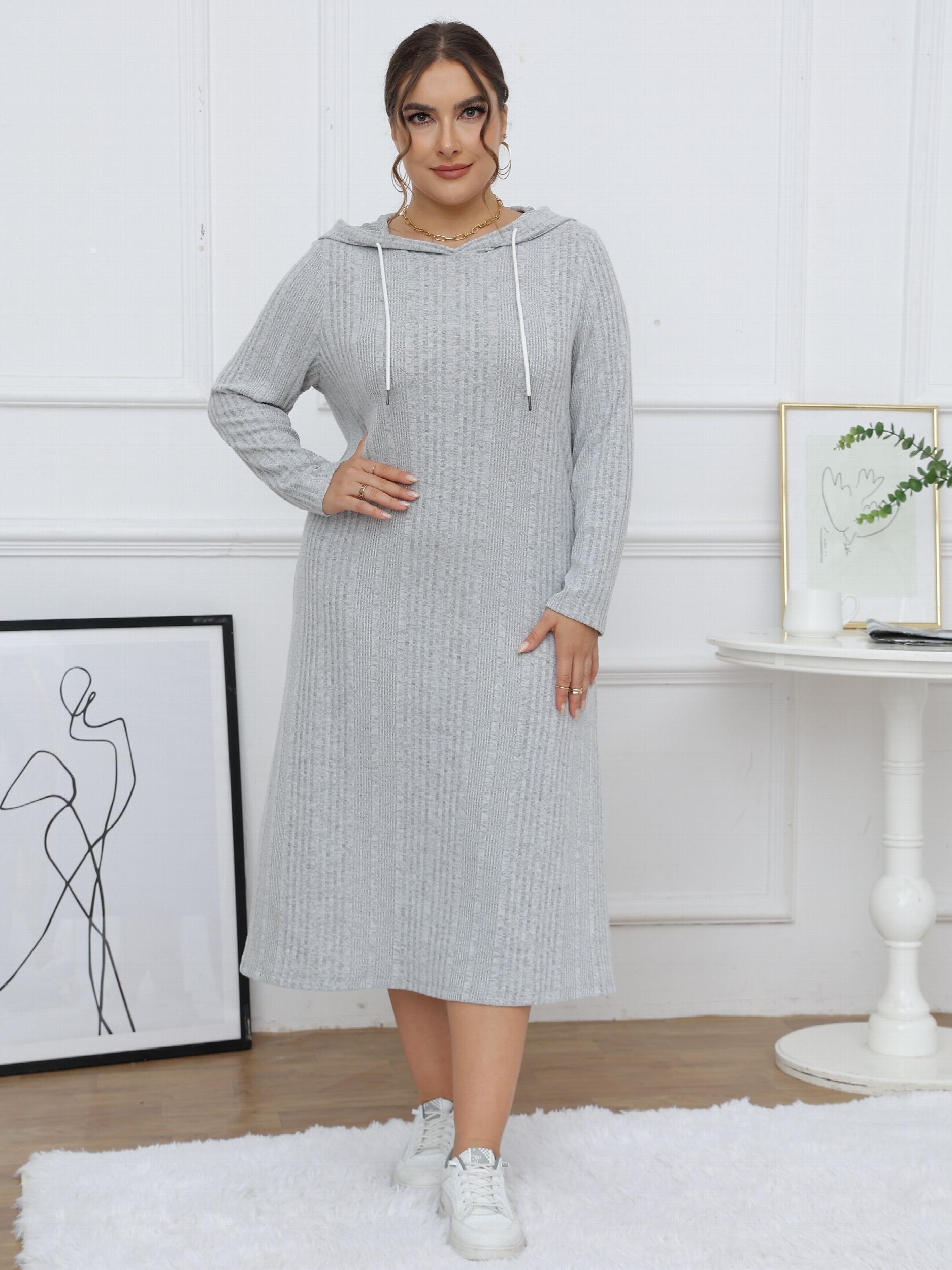  Ribbed Long Sleeve Hooded Dress
