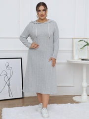  Ribbed Long Sleeve Hooded Dress
