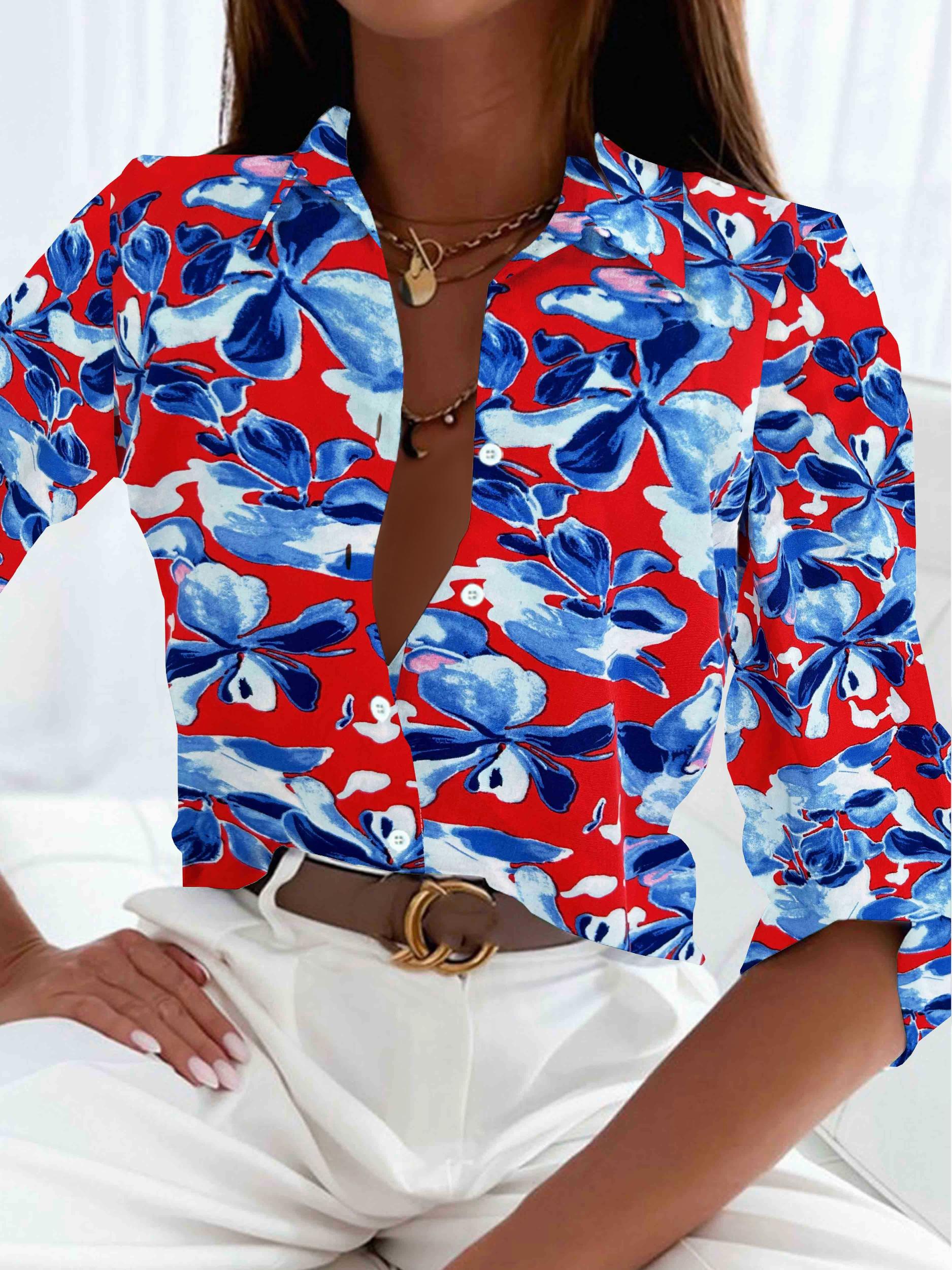  Floral Print Long Sleeve Boho Blouse