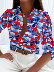  Floral Print Long Sleeve Boho Blouse