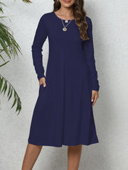  Long Sleeve Midi Dress With Pockets