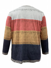  Colorblock Eyelet Embroidered Cardigan