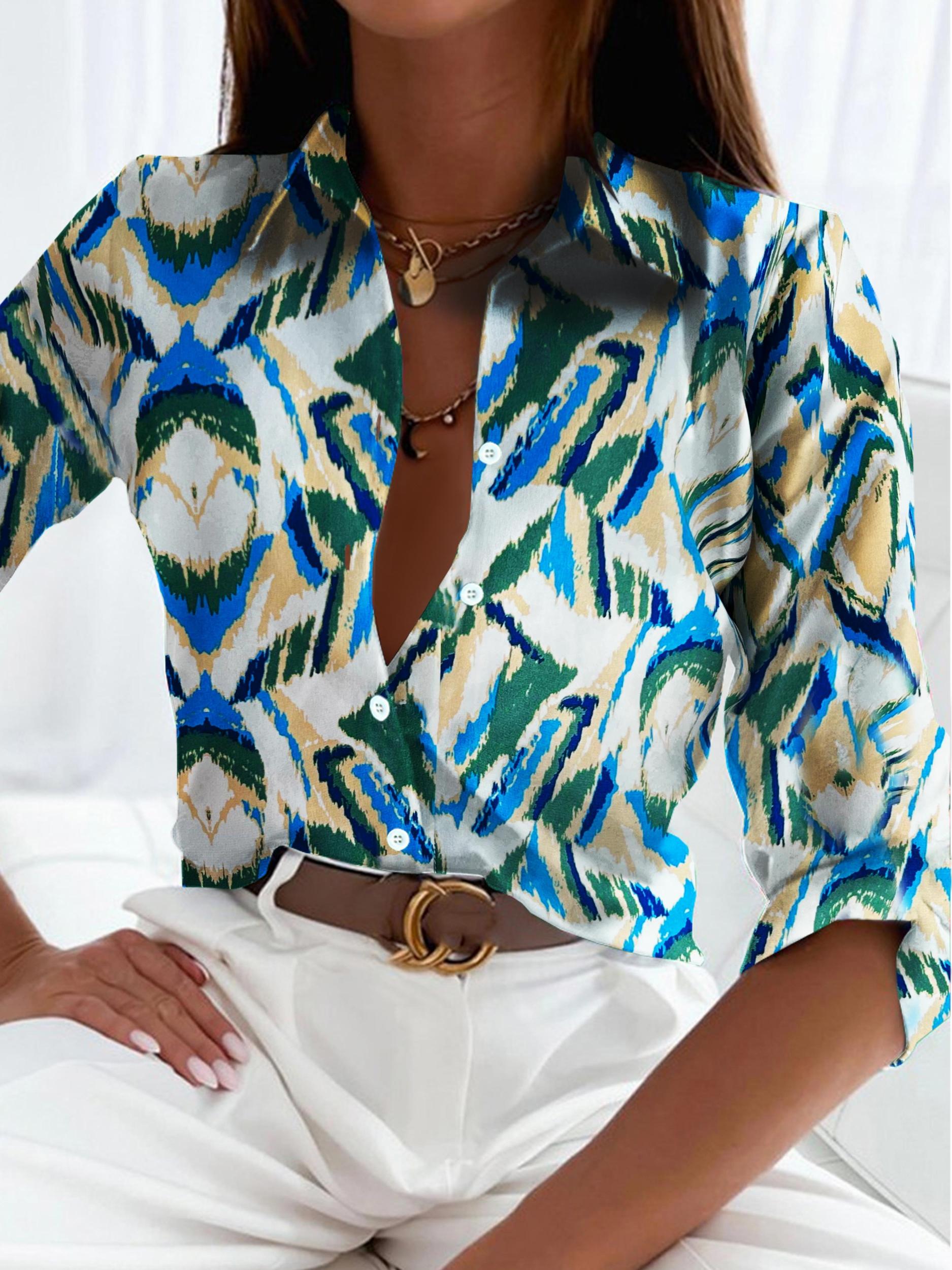  Allover Print Long Sleeve Button Up Shirt