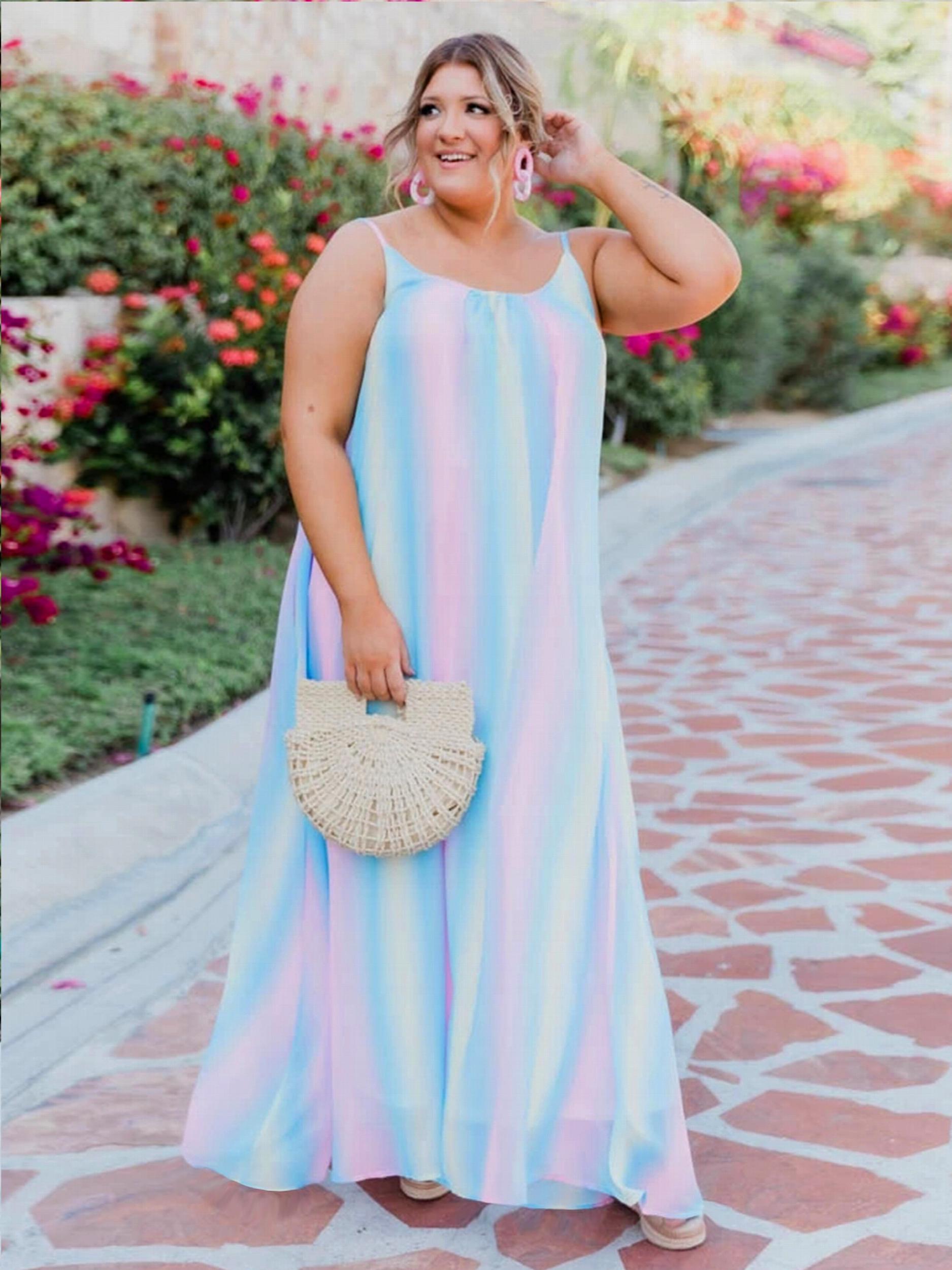  Colorful Stripe Maxi Cami Dress