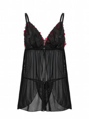 Floral Applique Mesh Nightgown Set