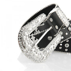 Vintage Western Rivet PU Leather Belt with Carved Buckle