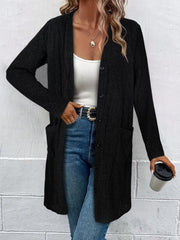  Solid Ribbed Long Sleeve Button Up Cardigan