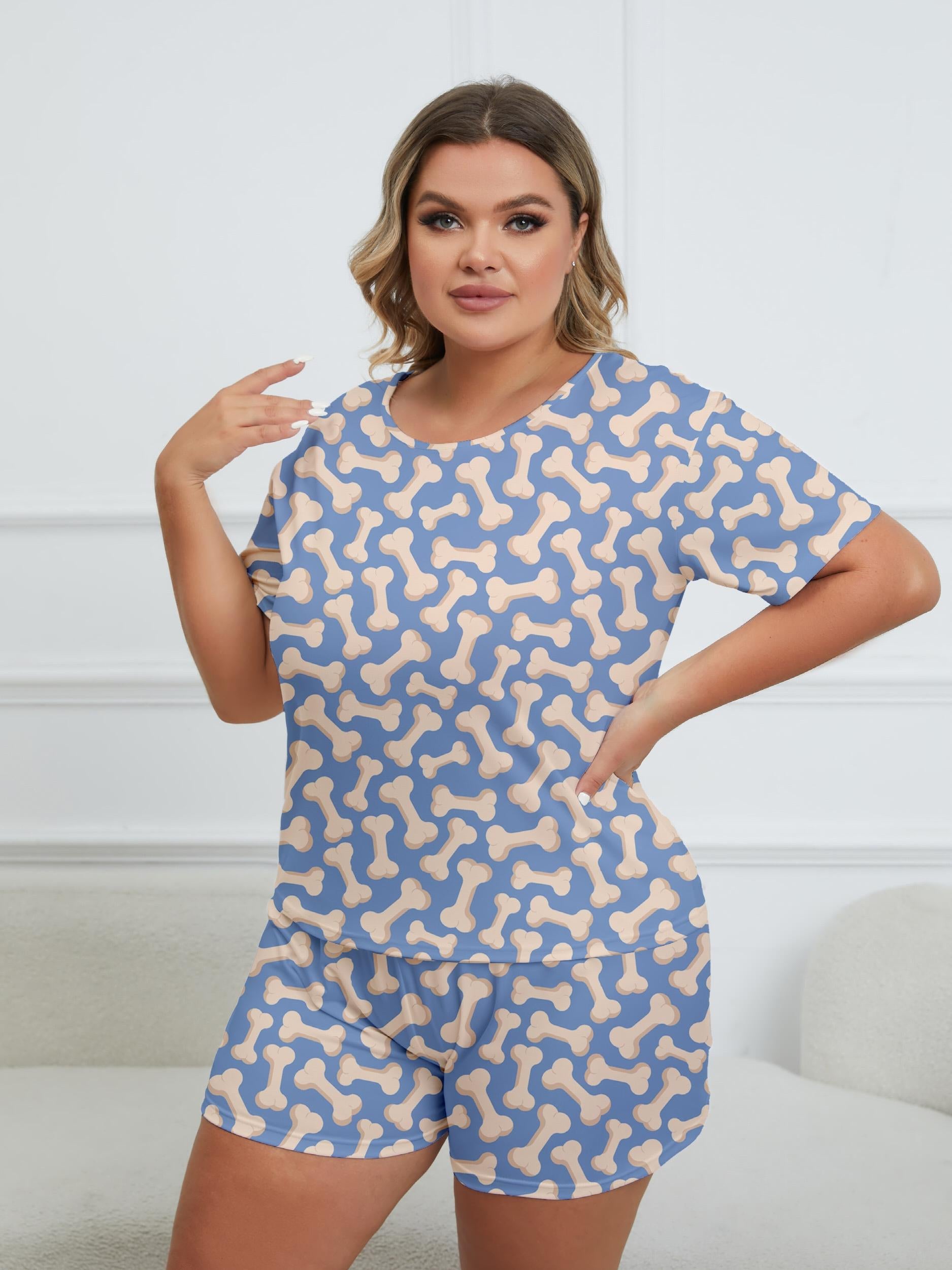  Bone Print Tee & Shorts Pajama Set