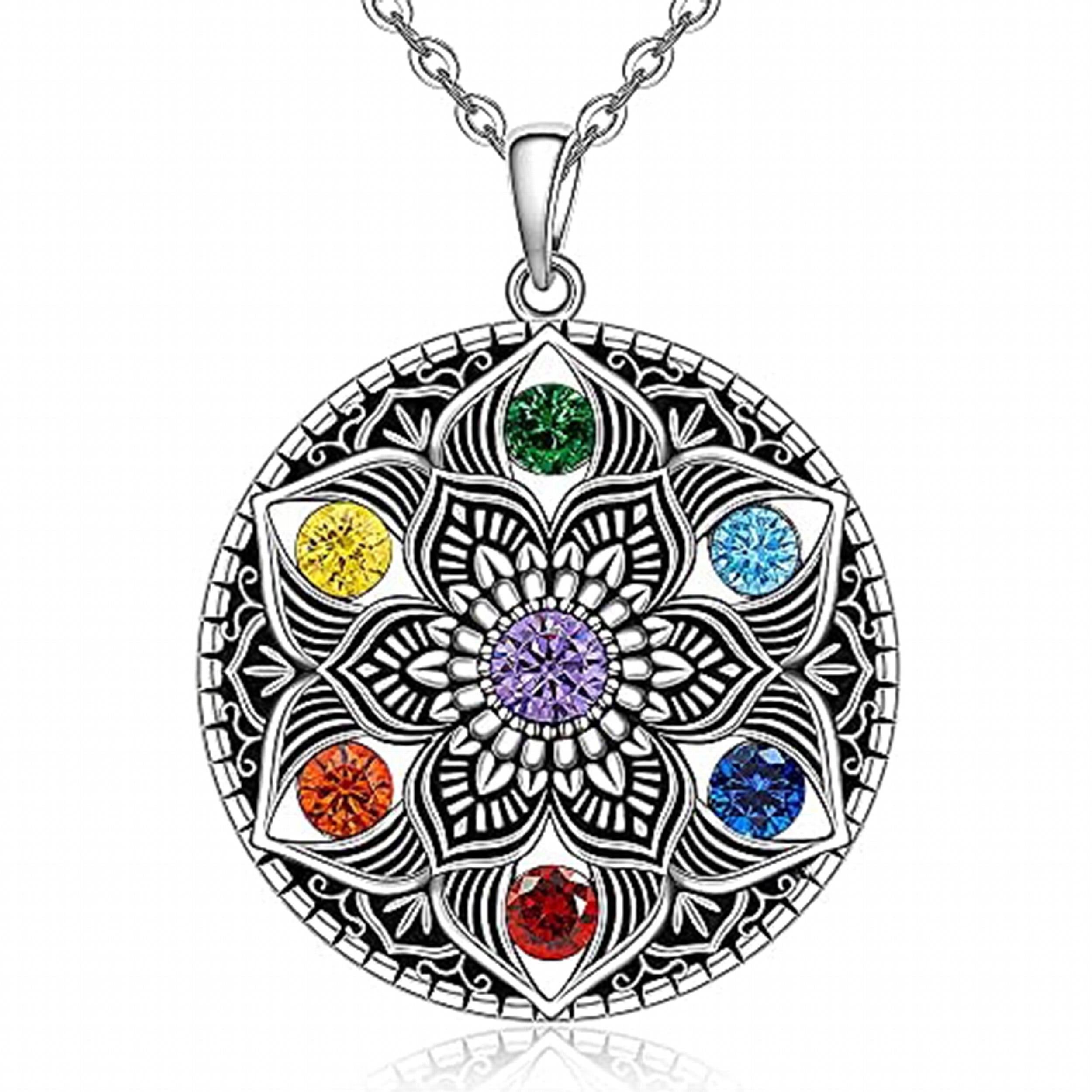 7 Chakra Necklace Ring Lotus Pendant Yoga Chakra Healing Stone Bar Necklace