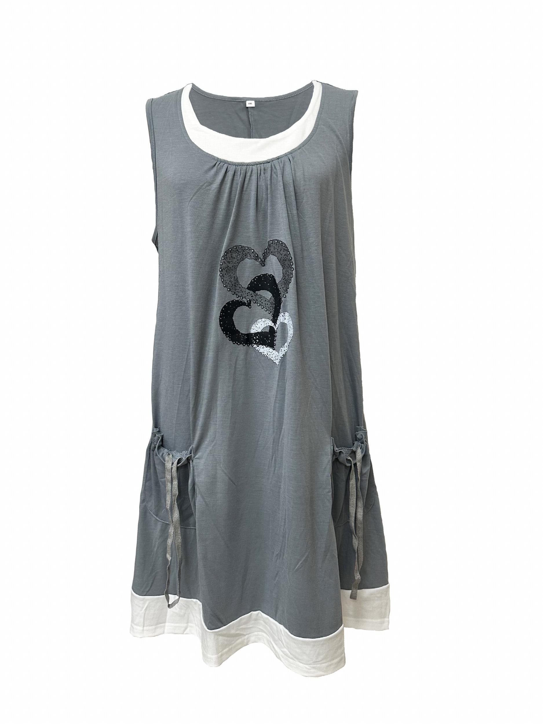  Heart Print Round Neck Tank Dress