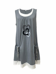  Heart Print Round Neck Tank Dress