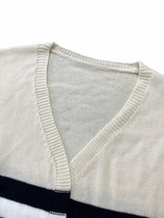  Striped Long Sleeve Open Front Cardigan With Pockets