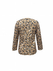  Heart Print Button Up Blouse Long Sleeve V Neck