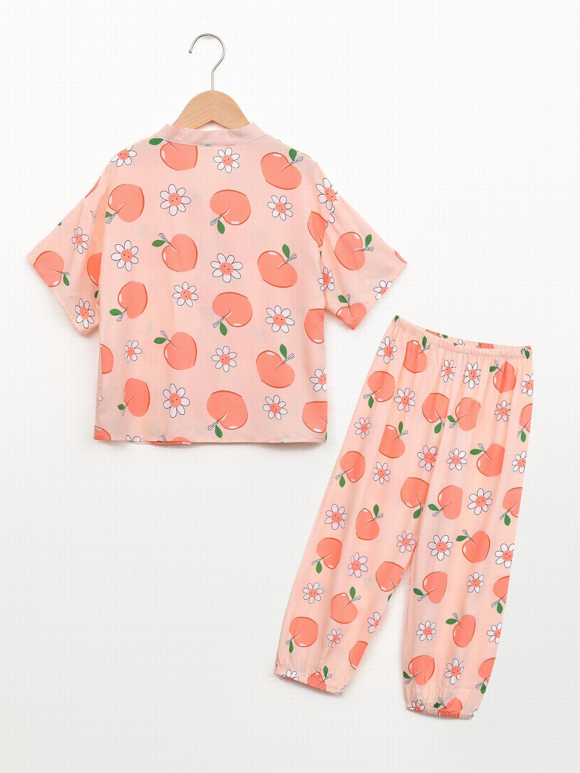 Girl's 2pcs Short Sleeve Pajama Set Multiple Colors