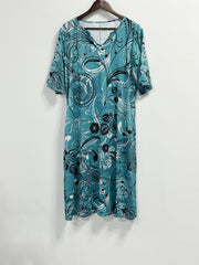  Floral Print Short Sleeve Dress with Pockets