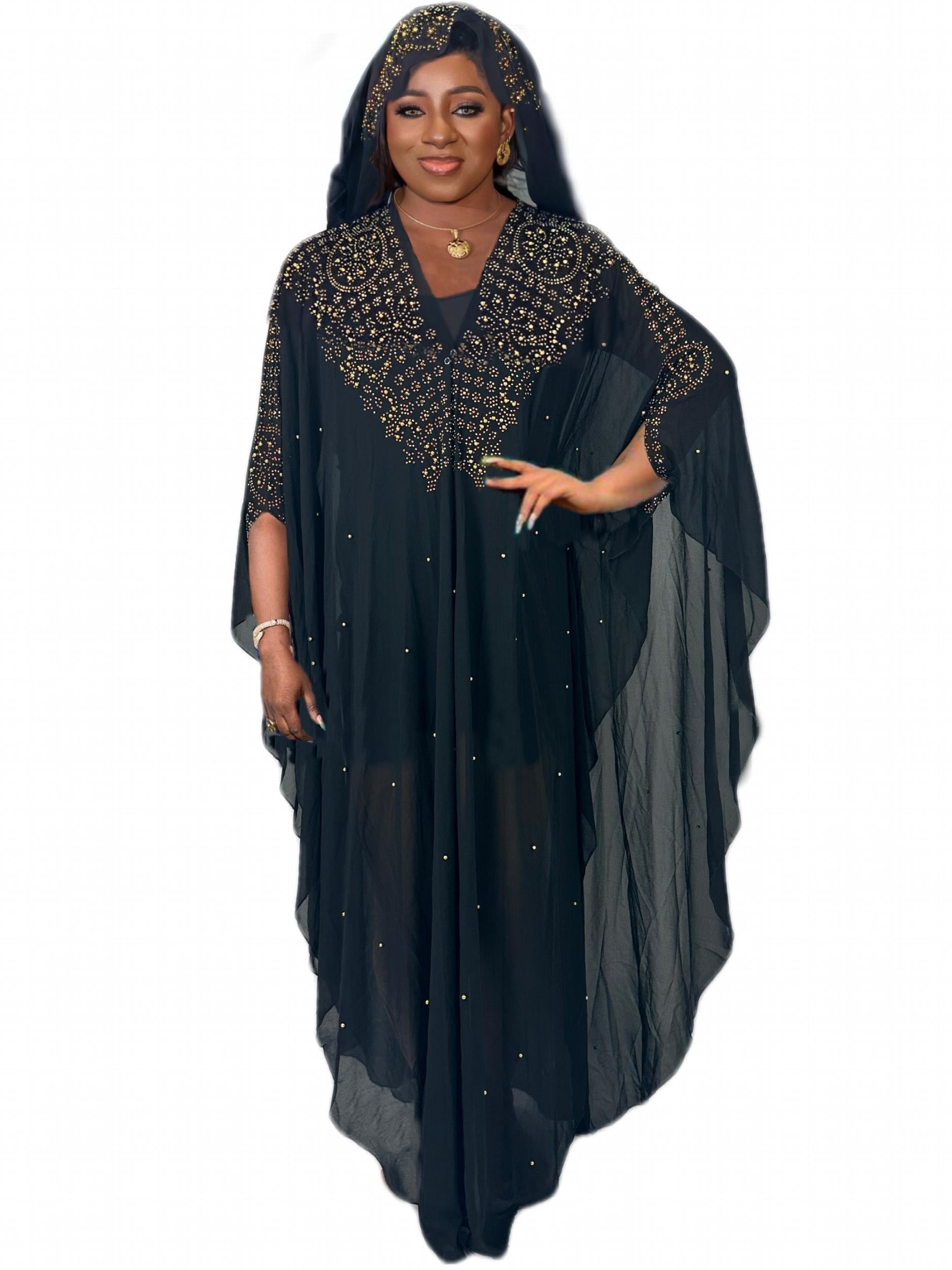  Beaded Hooded Kaftan Maxi Abaya Dress