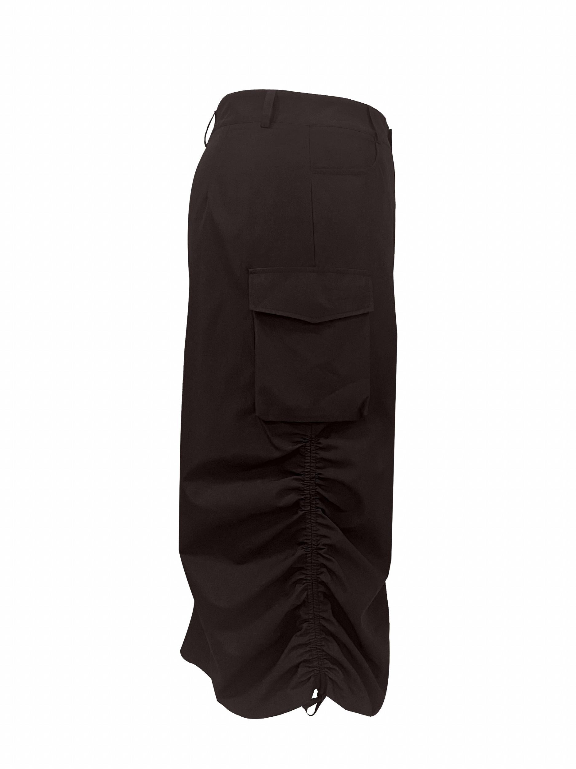  Solid Drawstring Cargo Skirt