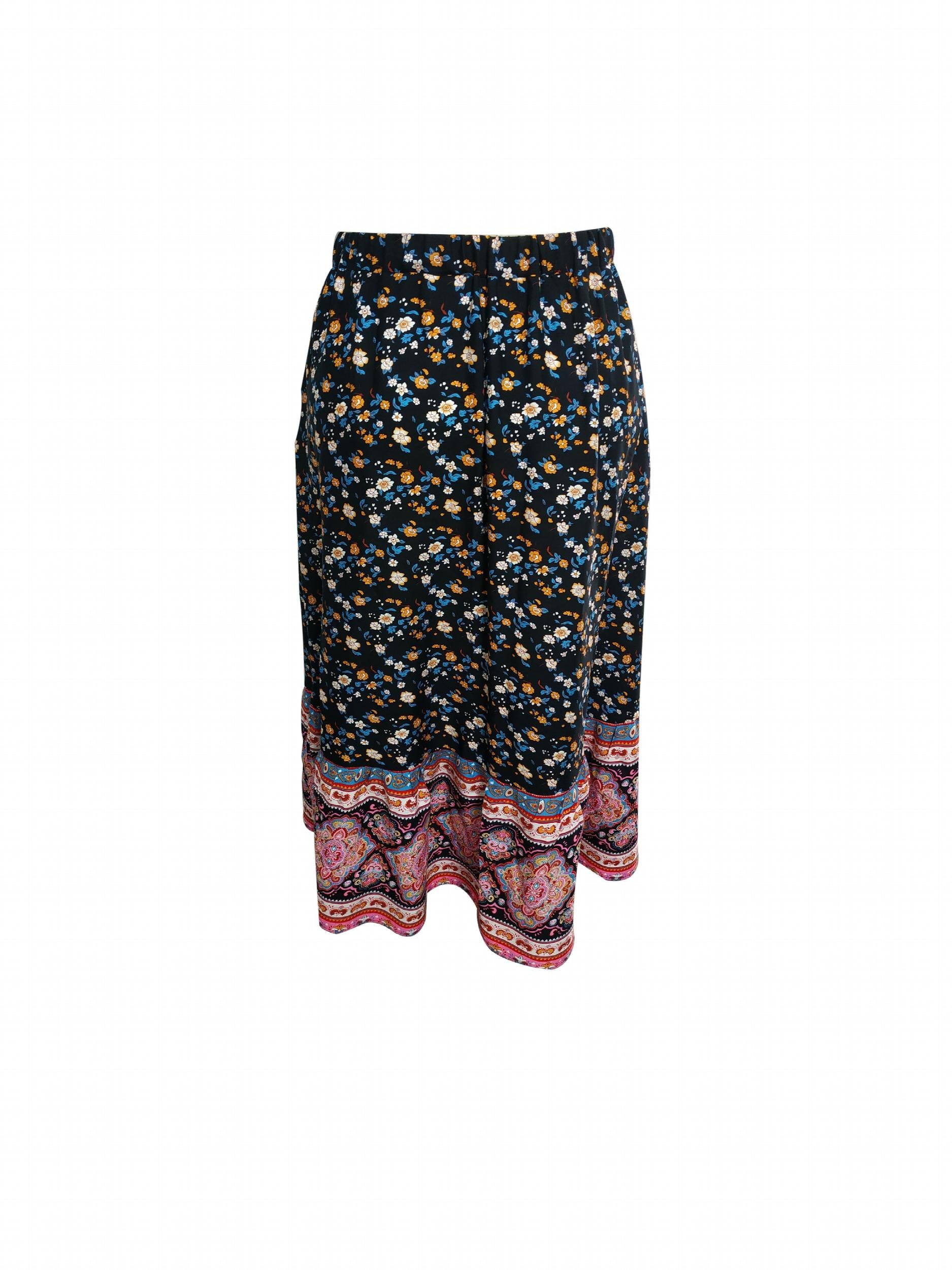 Colorblock Floral Print Boho Maxi Skirt