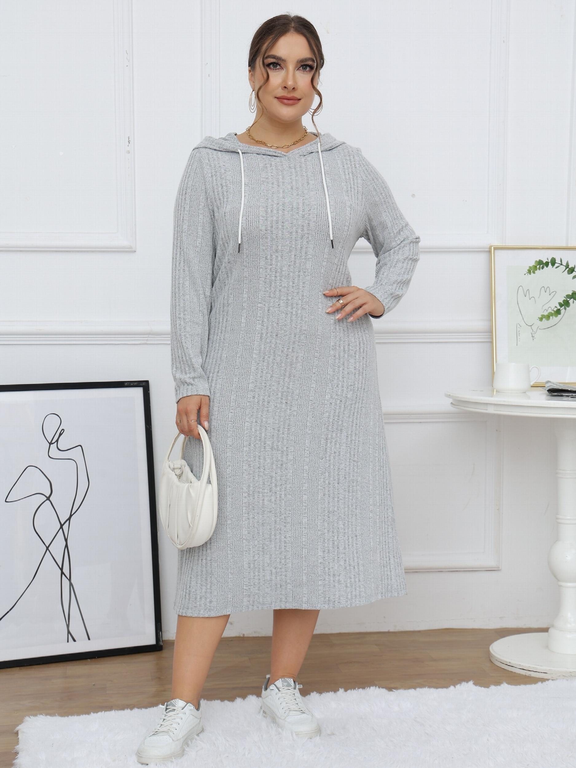  Ribbed Long Sleeve Hooded Dress