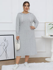  Ribbed Long Sleeve Hooded Dress
